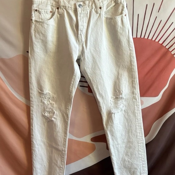 Levis 501 CT Button Fly Jeans Mens 30x27 White Denim 100% Cotton MEASURED SIZE - Picture 4 of 12